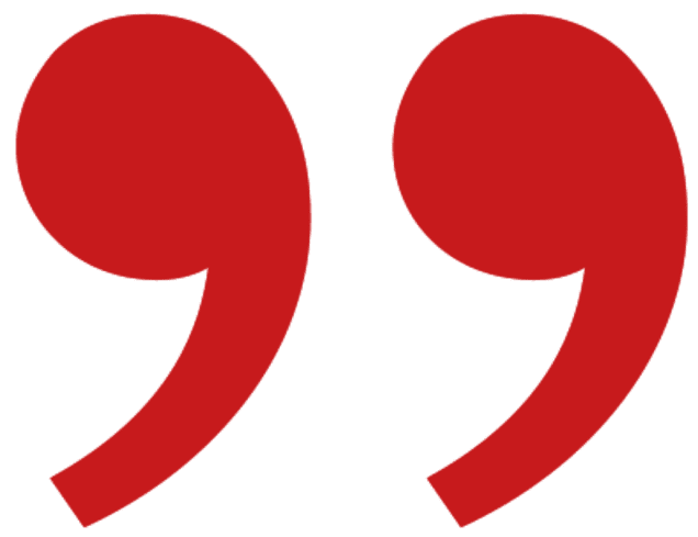 Red quotation marks on black background