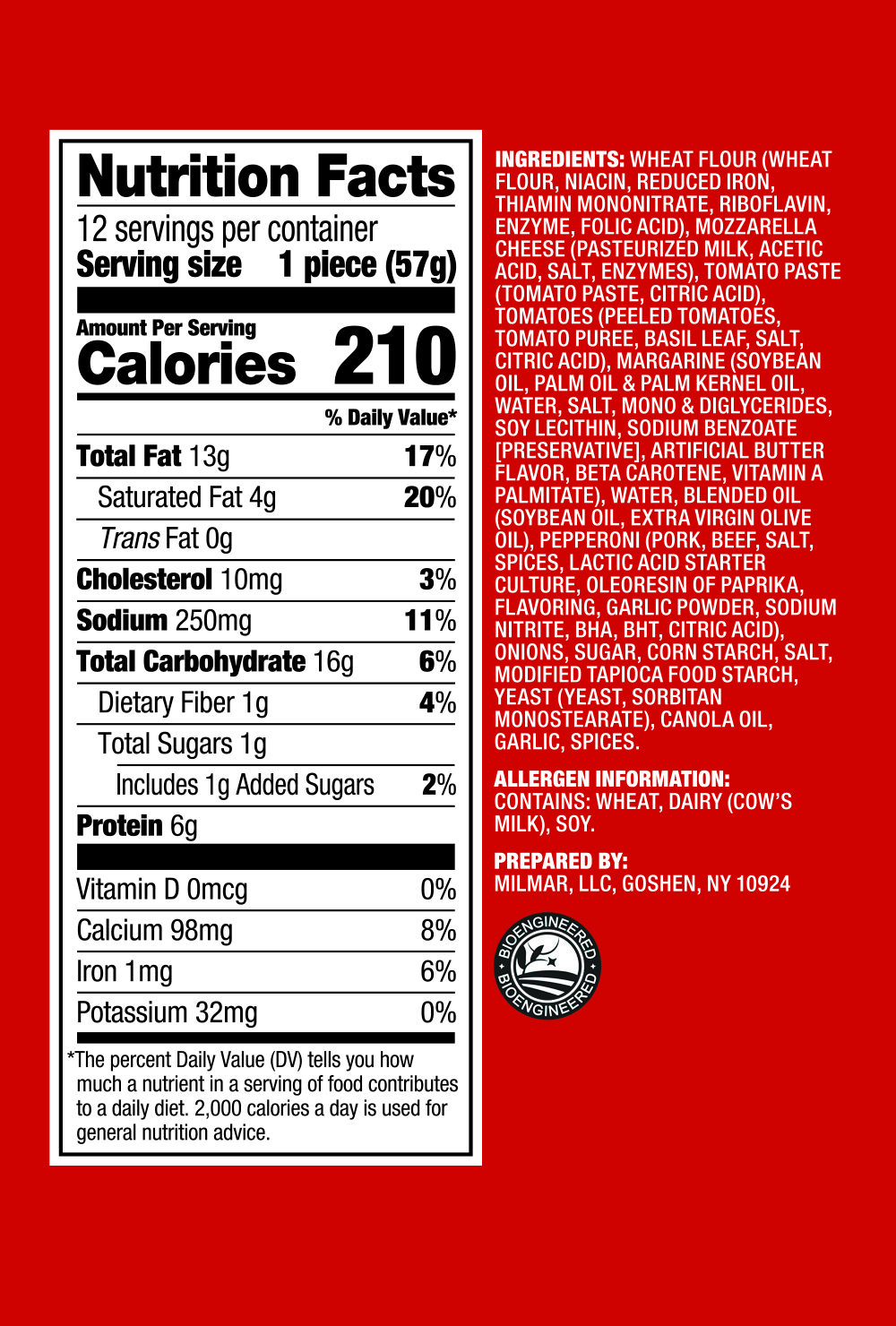 Dietary label on red background