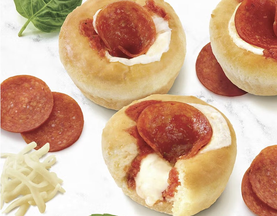 Pepperoni pizza rolls with cheese fillings